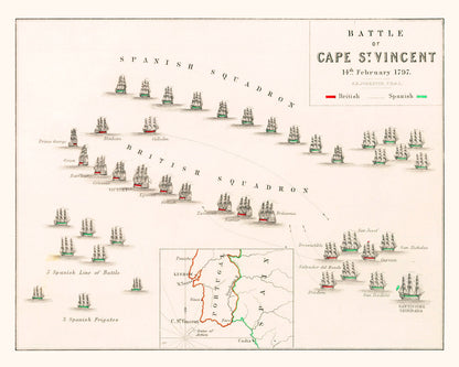 Vintage Map of the Battle of Cape St. Vincent, 1797