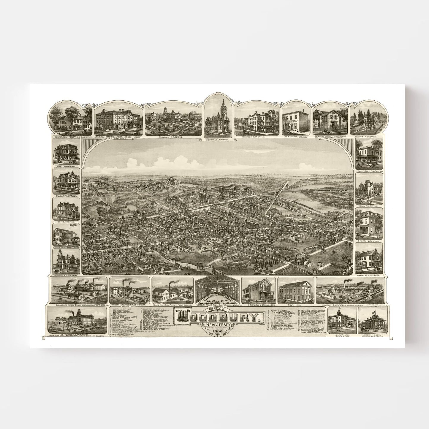 Vintage Map of Woodbury, Gloucester County, New Jersey 1886
