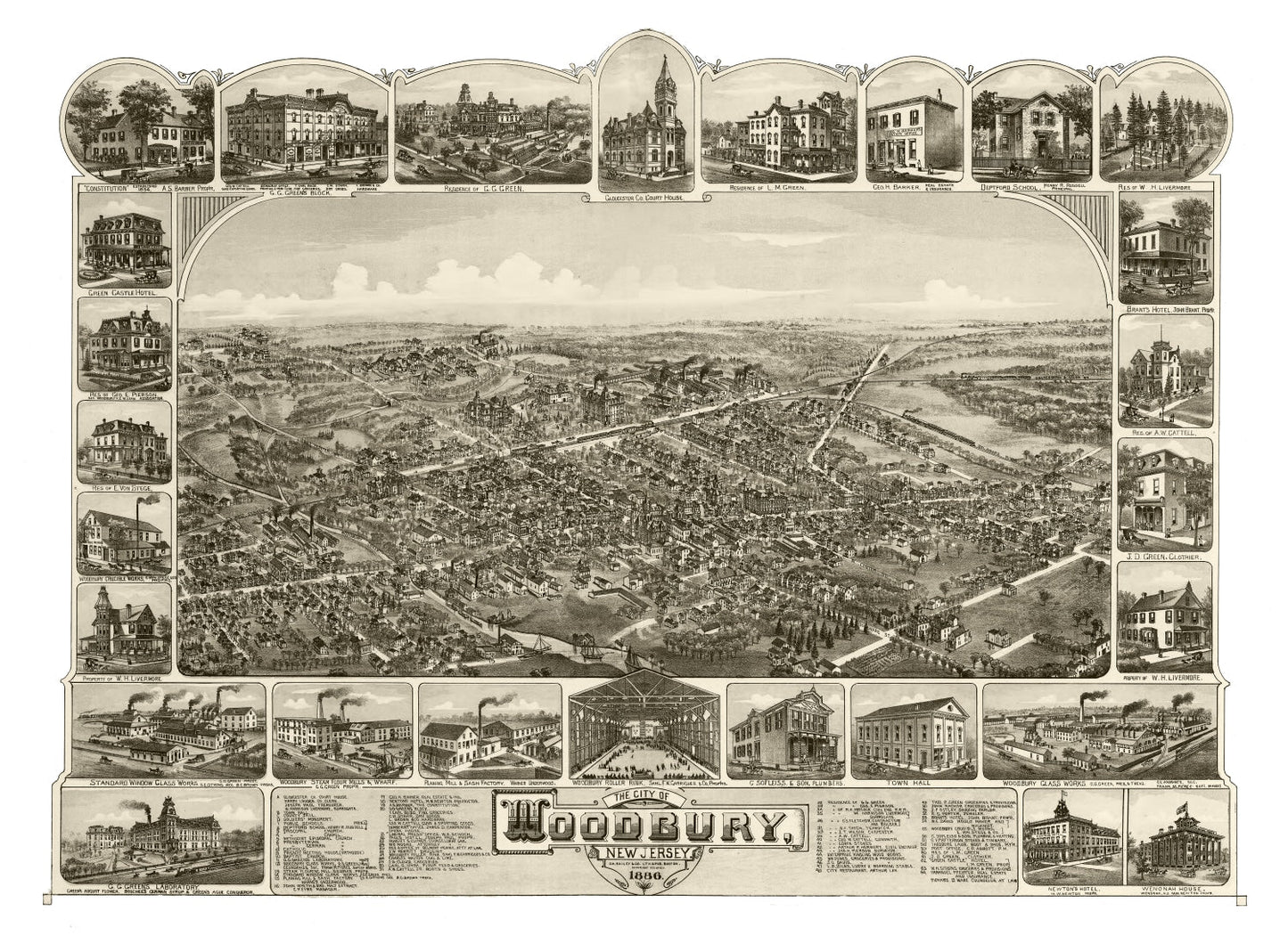Vintage Map of Woodbury, Gloucester County, New Jersey 1886