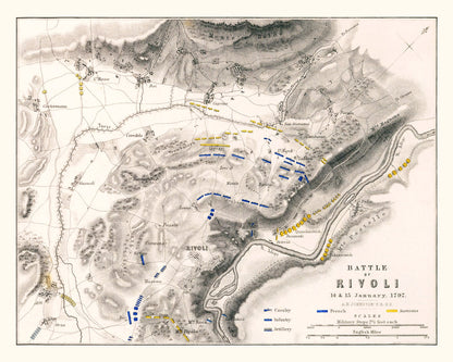 Vintage Map of the Battle of Rivoli, 1797