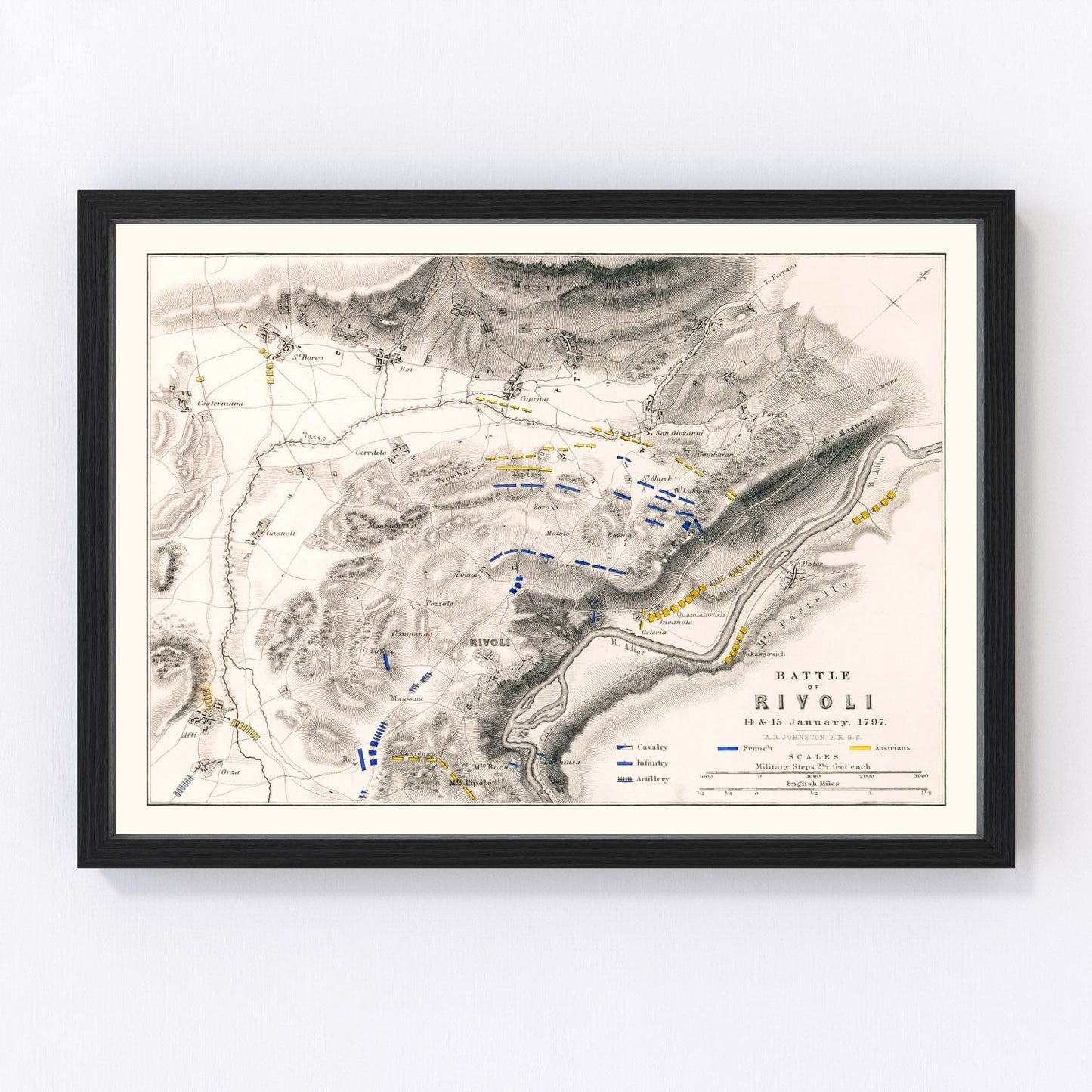 vintage map of the Battle of Rivoli, Lake Garda, Italy, 1797
