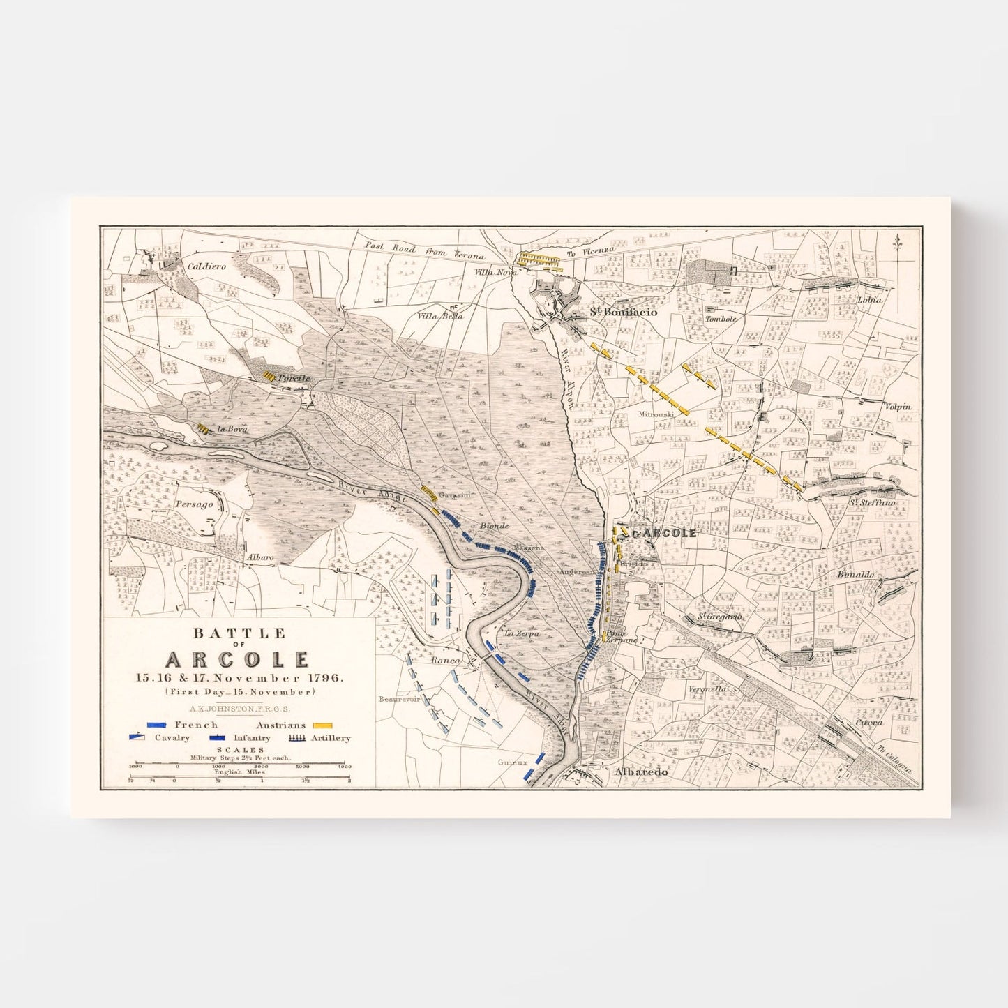 Vintage Map of the Battle of Arcole, 1796
