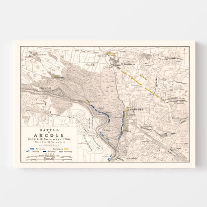 Vintage Map of the Battle of Arcole, 1796