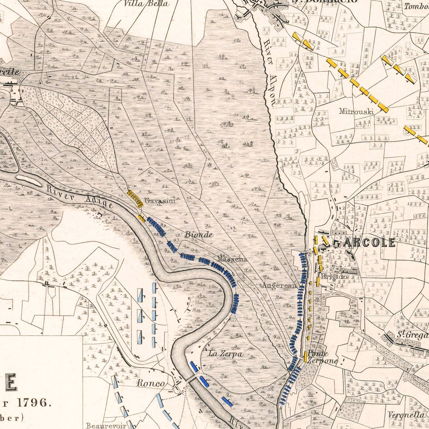 Vintage Map of the Battle of Arcole, 1796