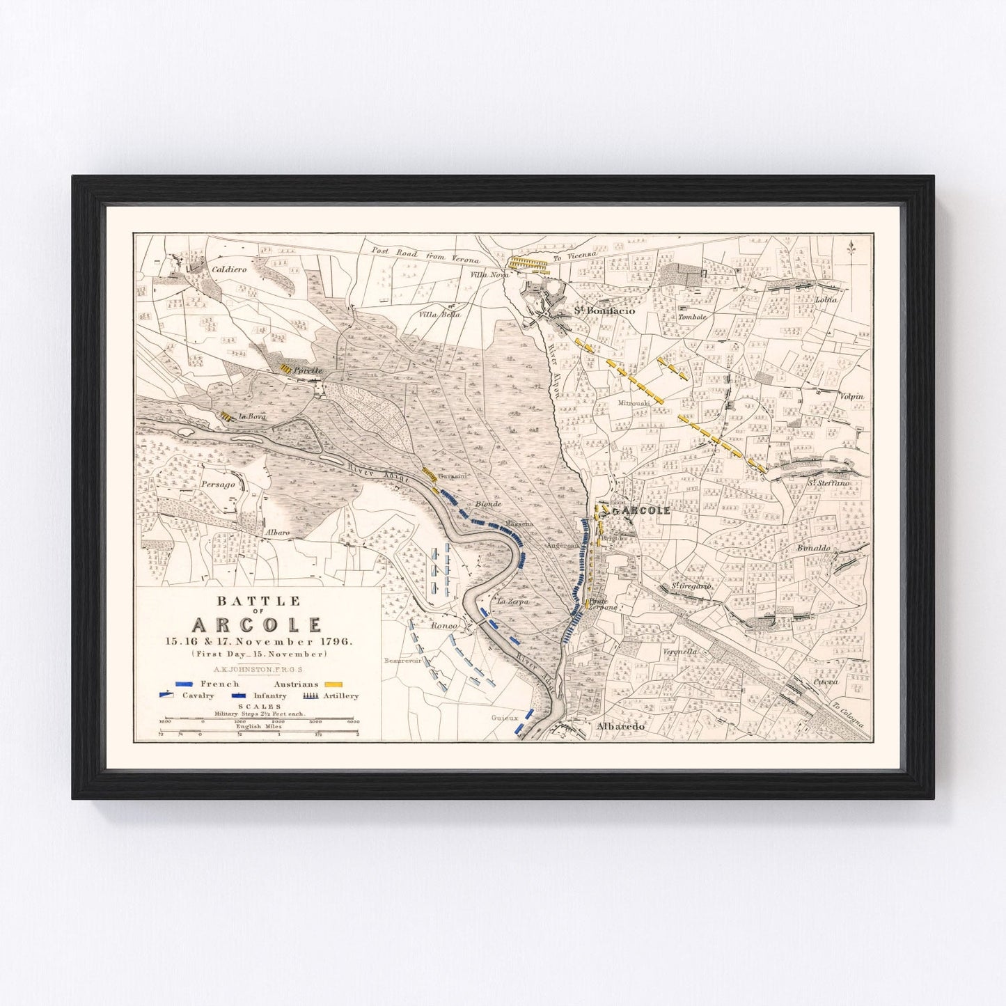 vintage map of the Battle of Arcole, northern Italy, 1796