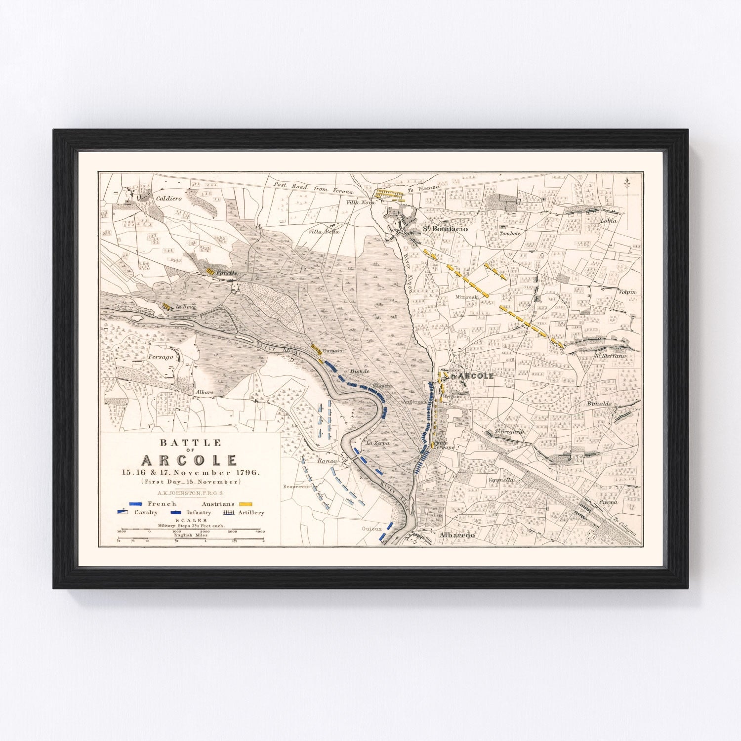 vintage map of the Battle of Arcole, northern Italy, 1796
