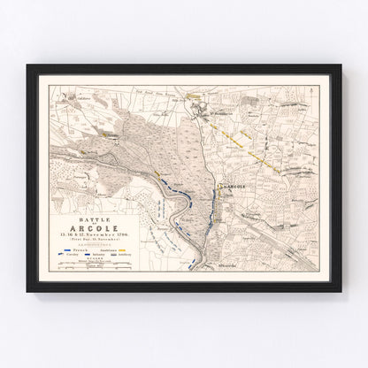 vintage map of the Battle of Arcole, northern Italy, 1796