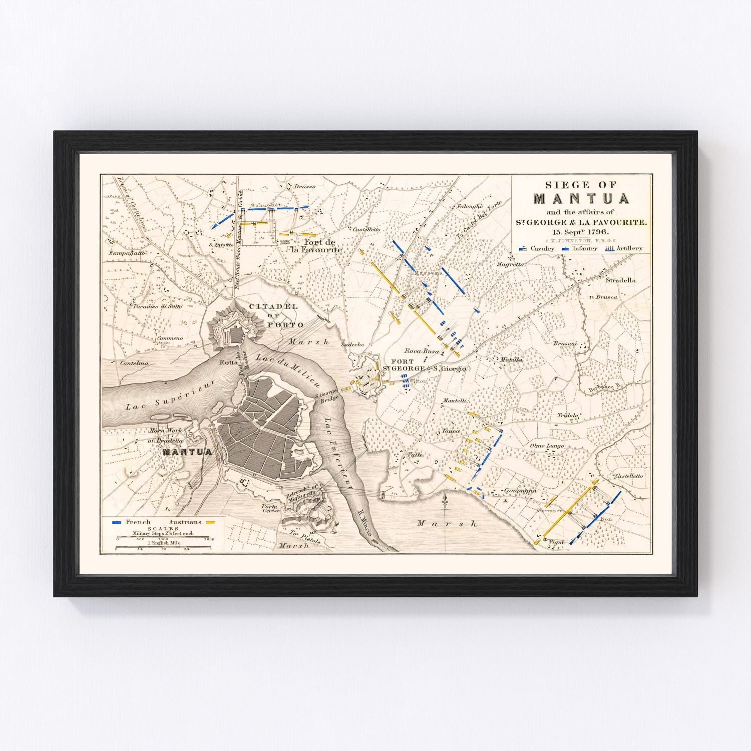 vintage map of the siege of Mantua, Italy, 1796