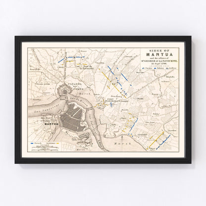 vintage map of the siege of Mantua, Italy, 1796