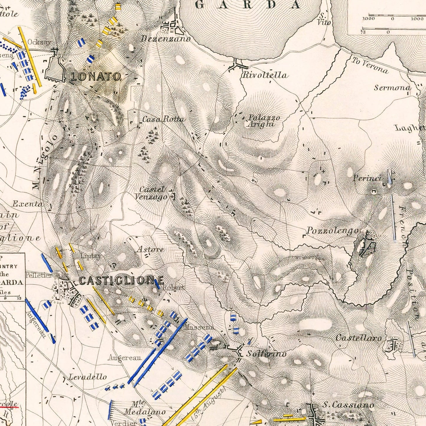 Vintage Map of the Battles of Lonato & Castiglione, 1796