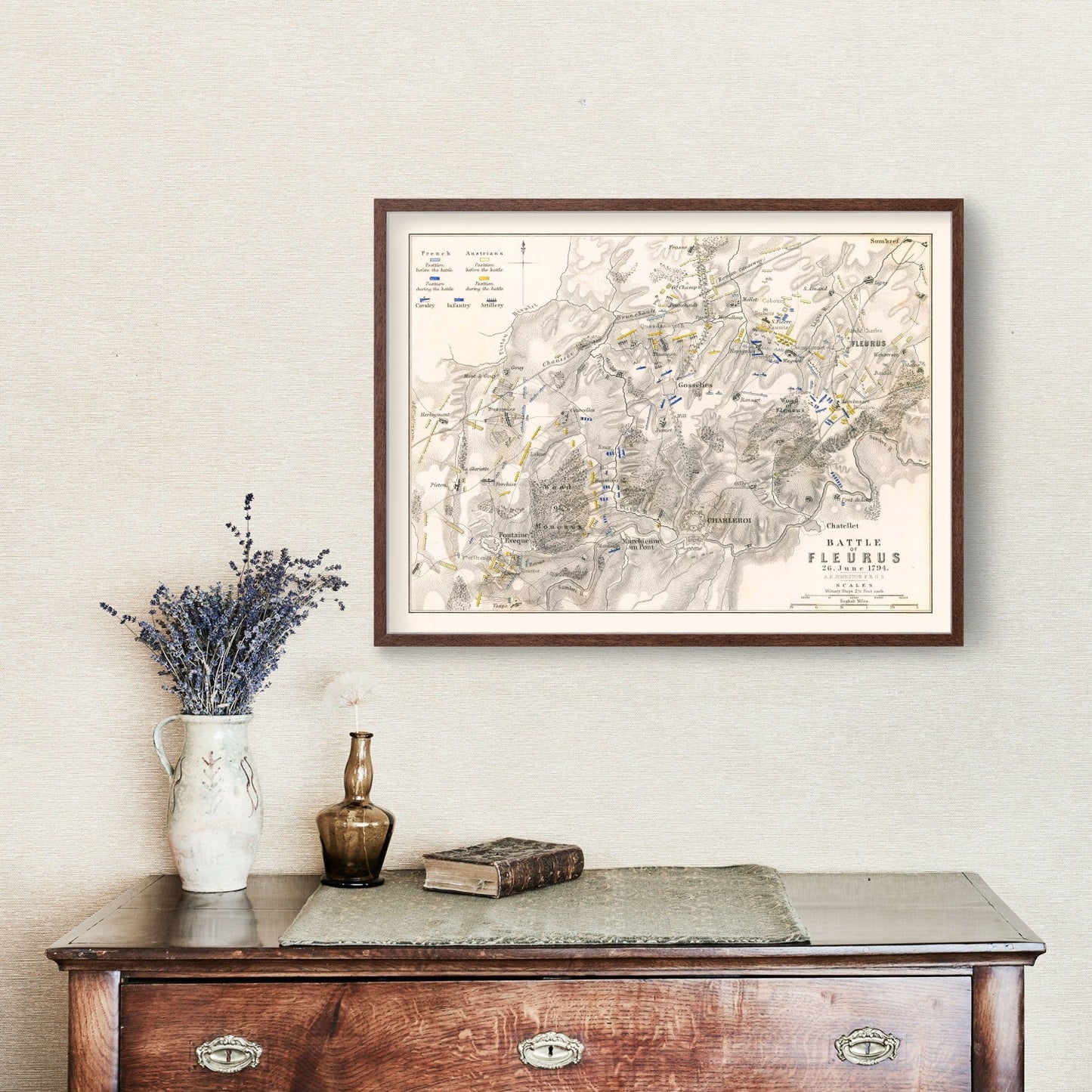 Vintage Map of the Battle of Fleurus, Belgium, 1794