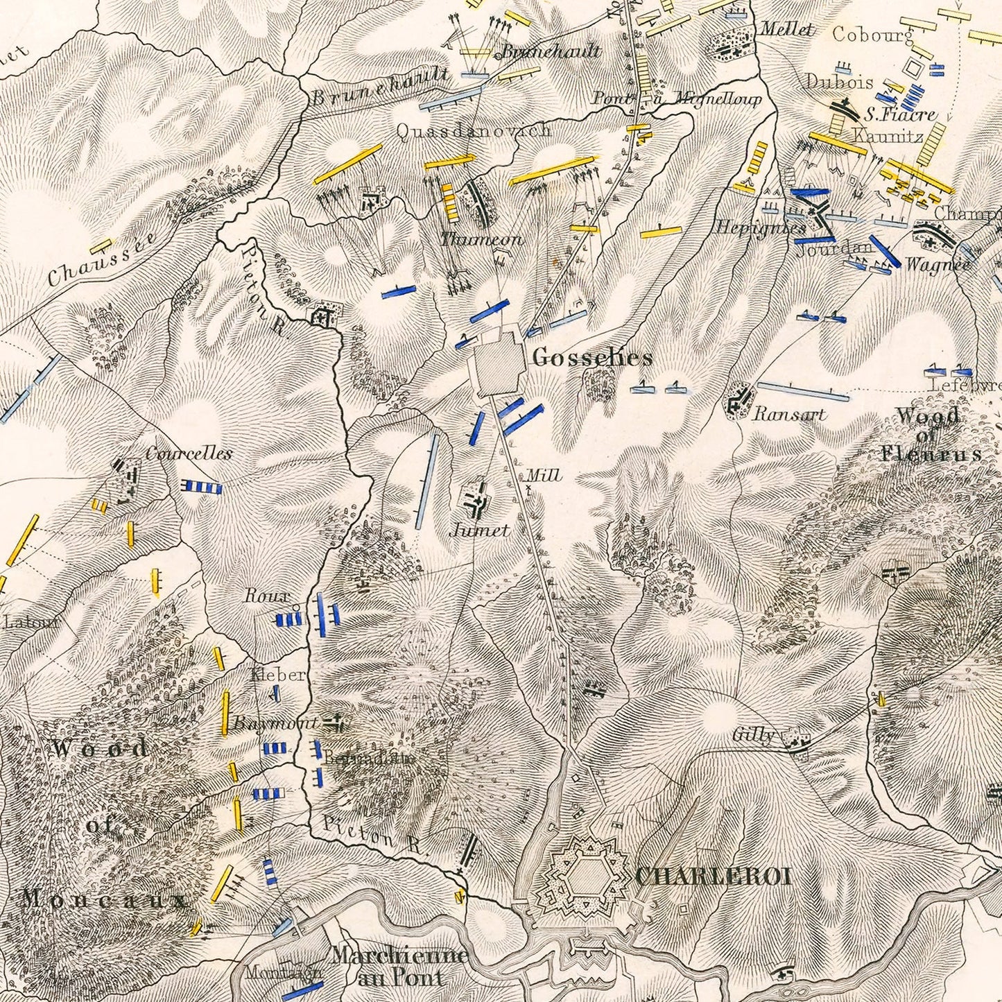 Vintage Map of the Battle of Fleurus, Belgium, 1794
