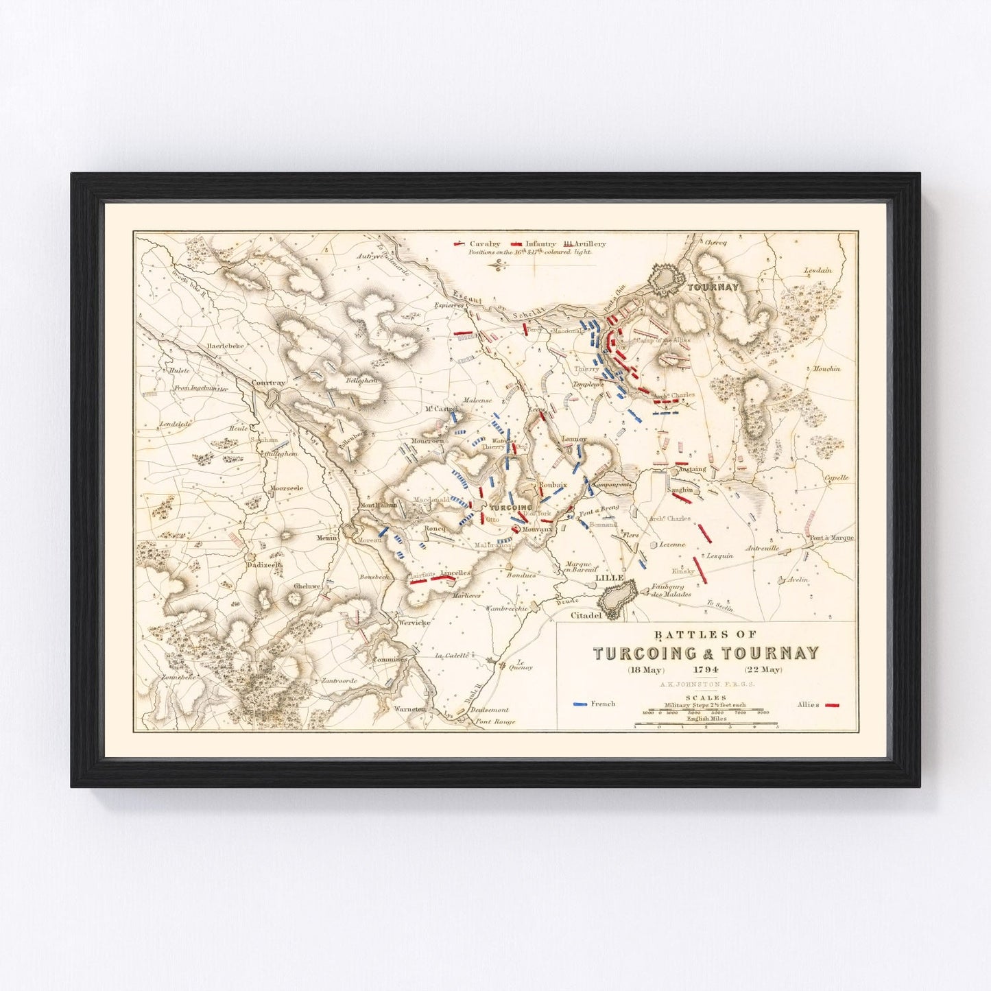 vintage map of the Battles of Turcoing and Tournay, 1794