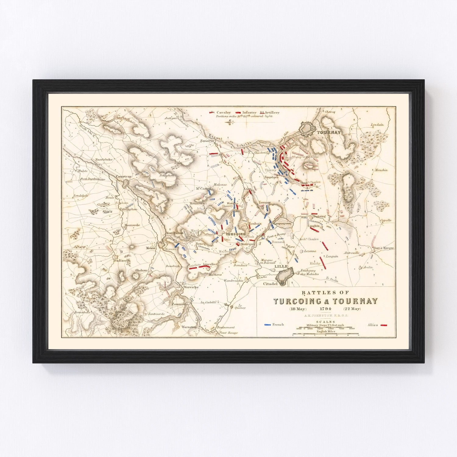 vintage map of the Battles of Turcoing and Tournay, 1794