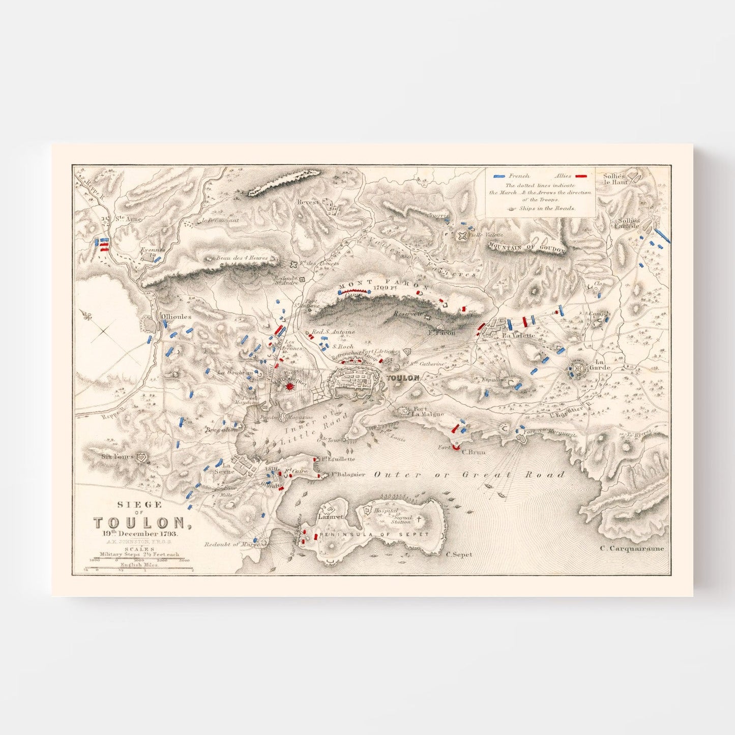 Vintage Map of the Siege of Toulon, France, 1793