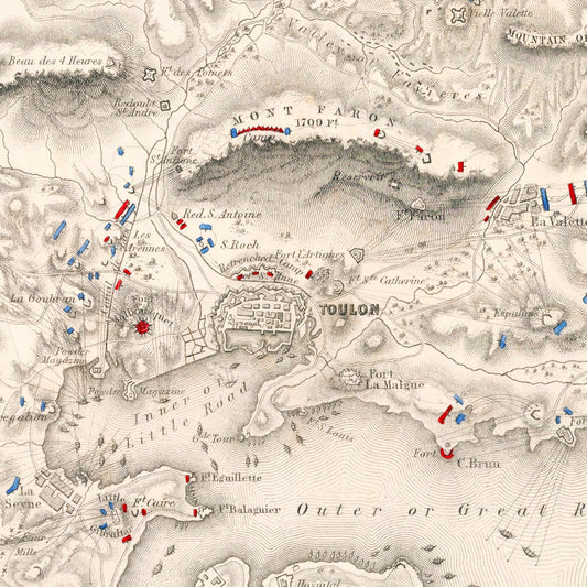 Vintage Map of the Siege of Toulon, France, 1793