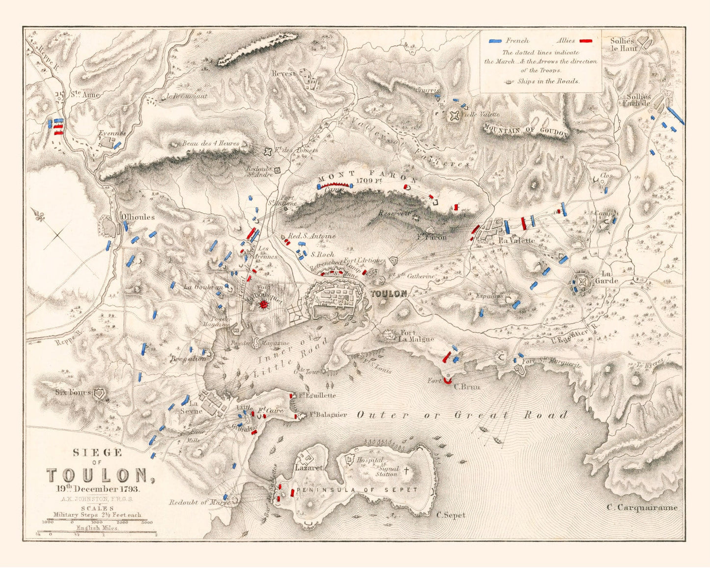 Vintage Map of the Siege of Toulon, France, 1793