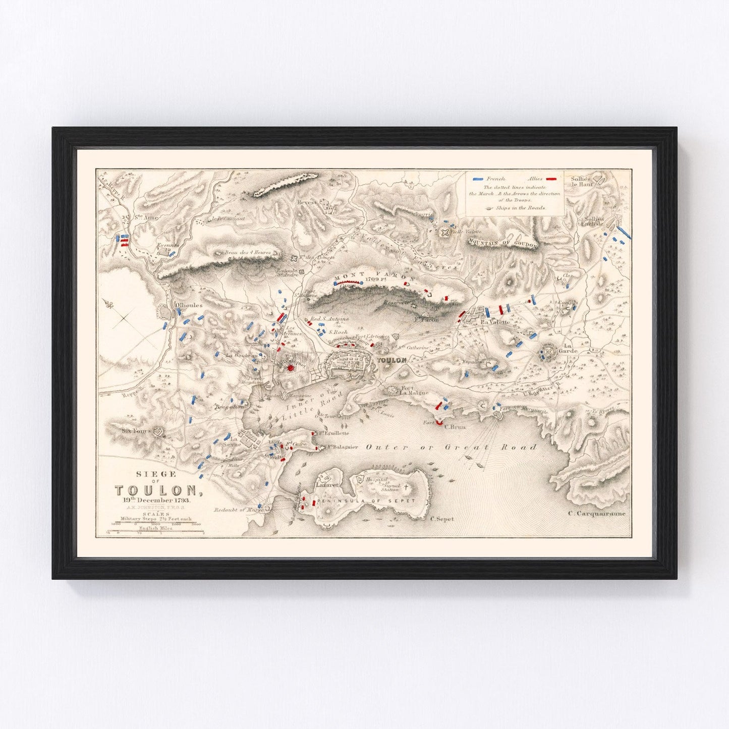 Vintage map of the Siege of Toulon, France, 1793, Napoleonic era