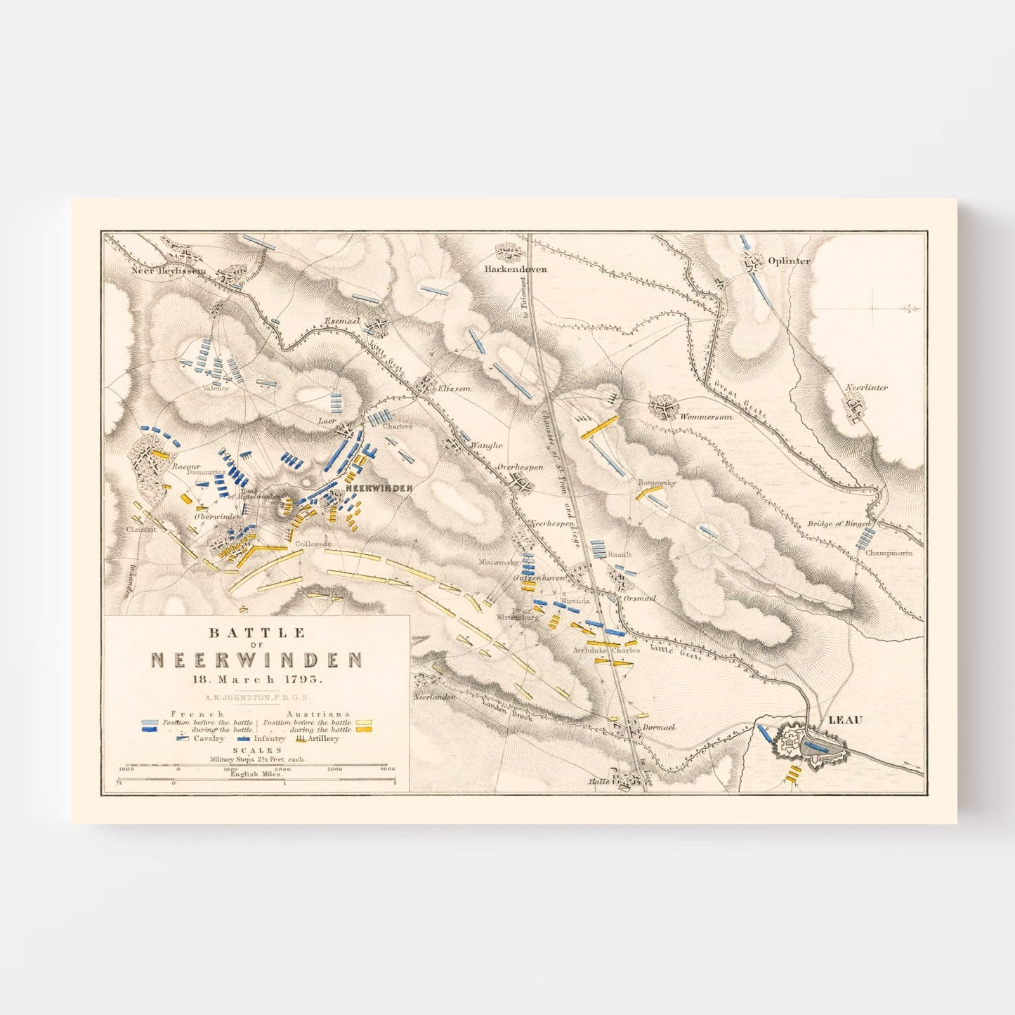 Vintage Map of the Battle of Neerwinden, Belgium, 1793