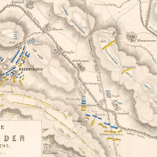 Vintage Map of the Battle of Neerwinden, Belgium, 1793