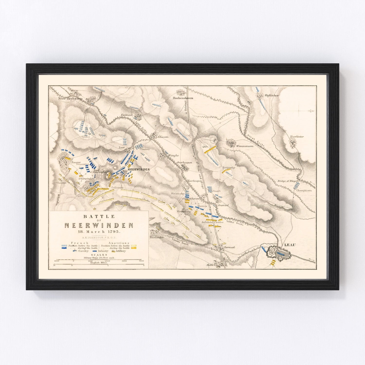 Vintage map of the Battle of Neerwinden, Belgium, 1793, French Revolutionary Wars