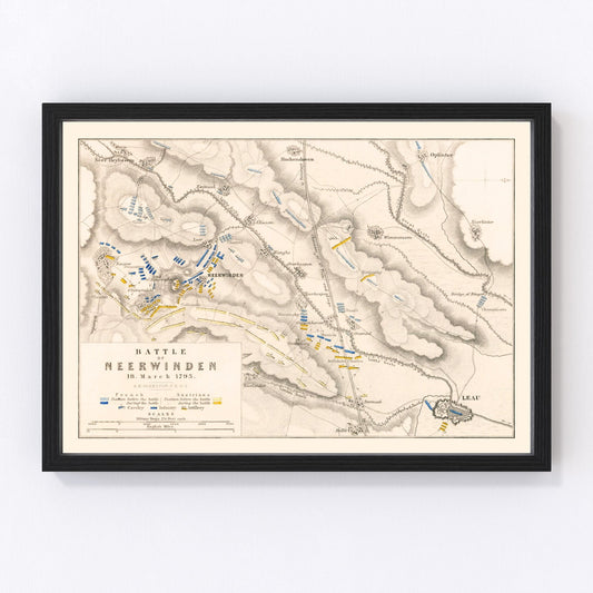 Vintage map of the Battle of Neerwinden, Belgium, 1793, French Revolutionary Wars