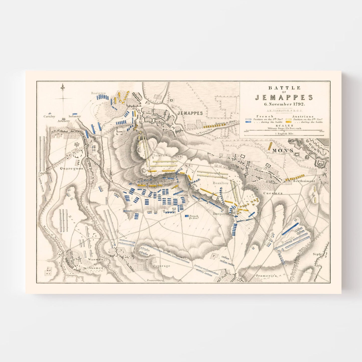 Vintage Map of the Battle of Jemappes, Belgium, 1792
