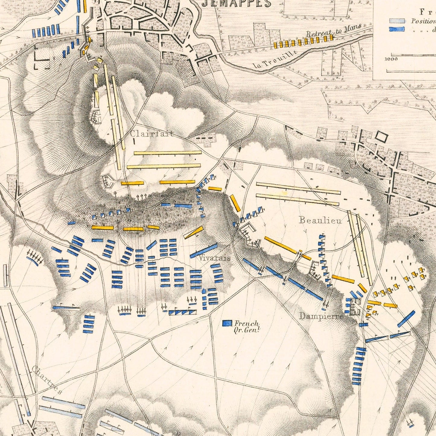 Vintage Map of the Battle of Jemappes, Belgium, 1792
