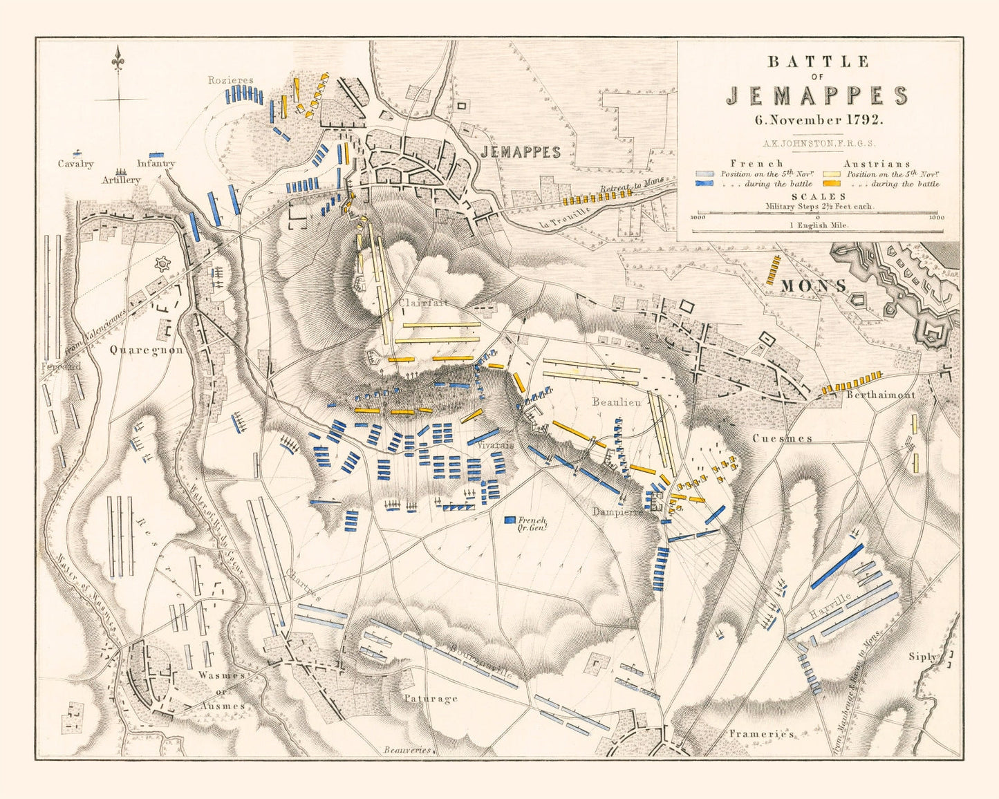 Vintage Map of the Battle of Jemappes, Belgium, 1792