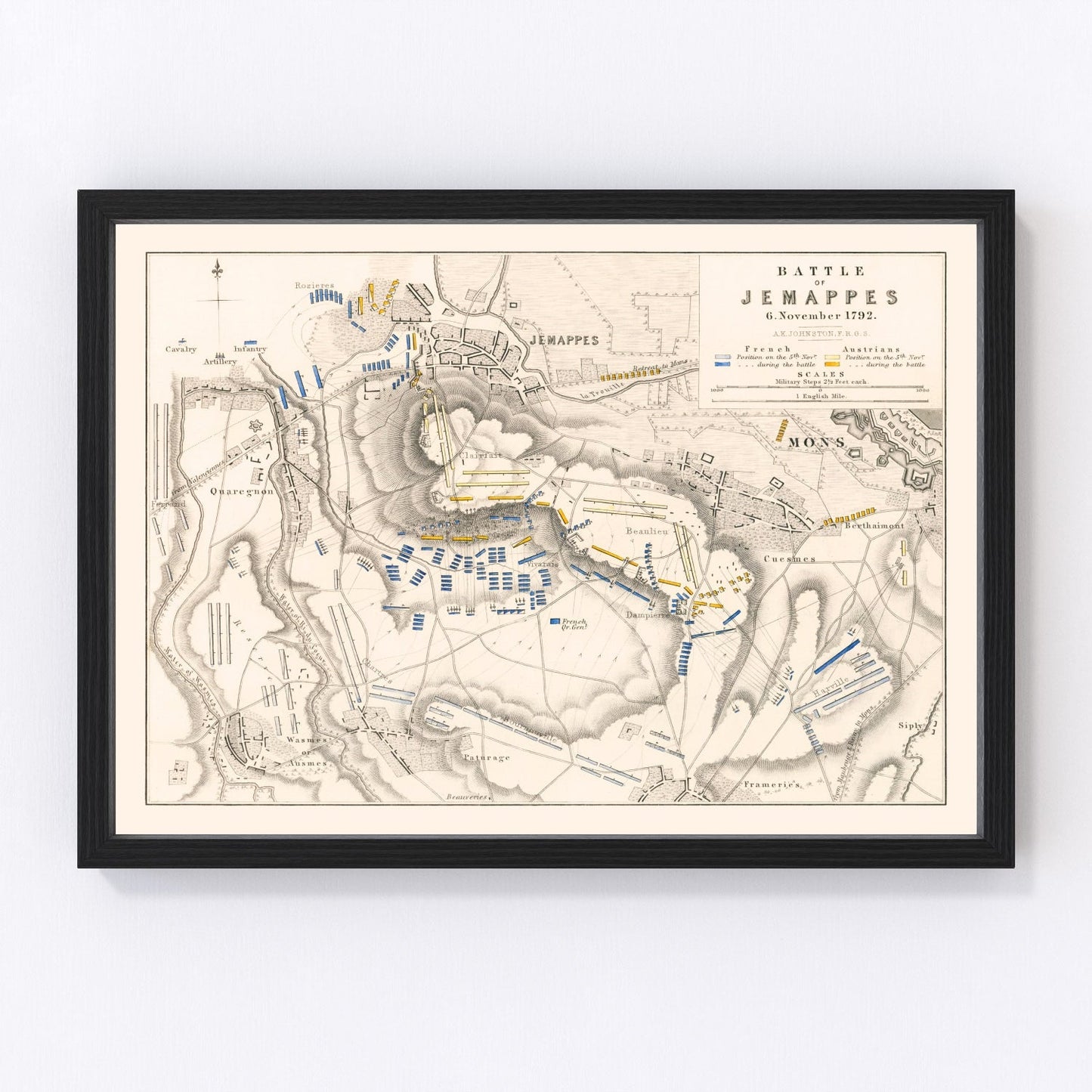 Vintage map of the Battle of Jemappes, Belgium, 1792