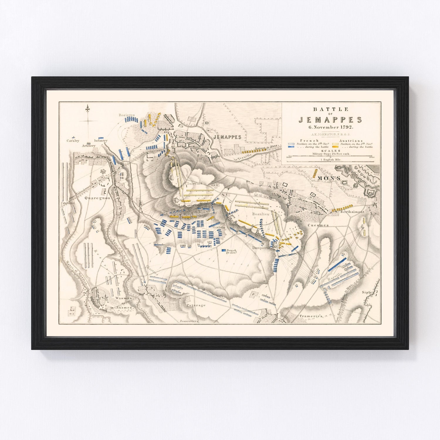Vintage map of the Battle of Jemappes, Belgium, 1792