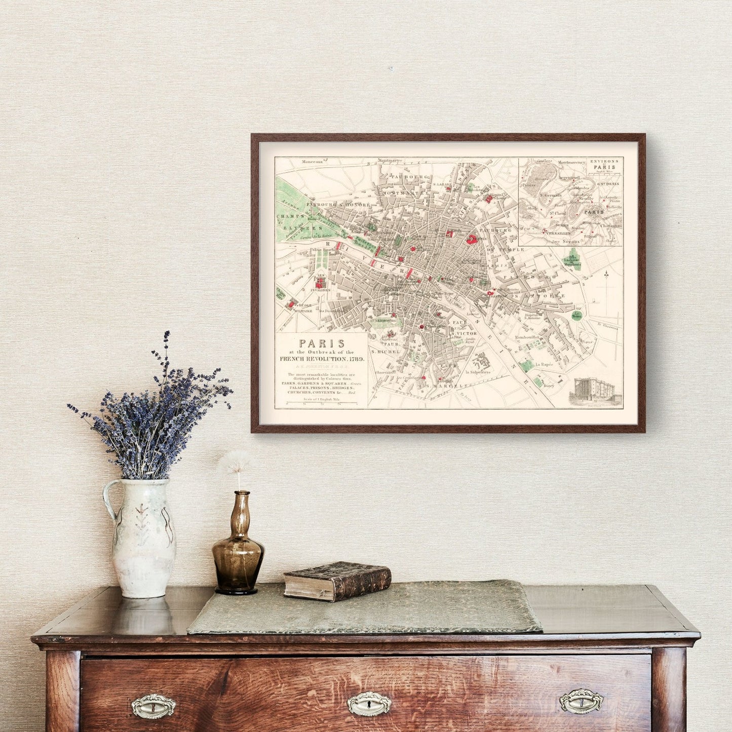 Vintage Map of Paris During the French Revolution, 1789