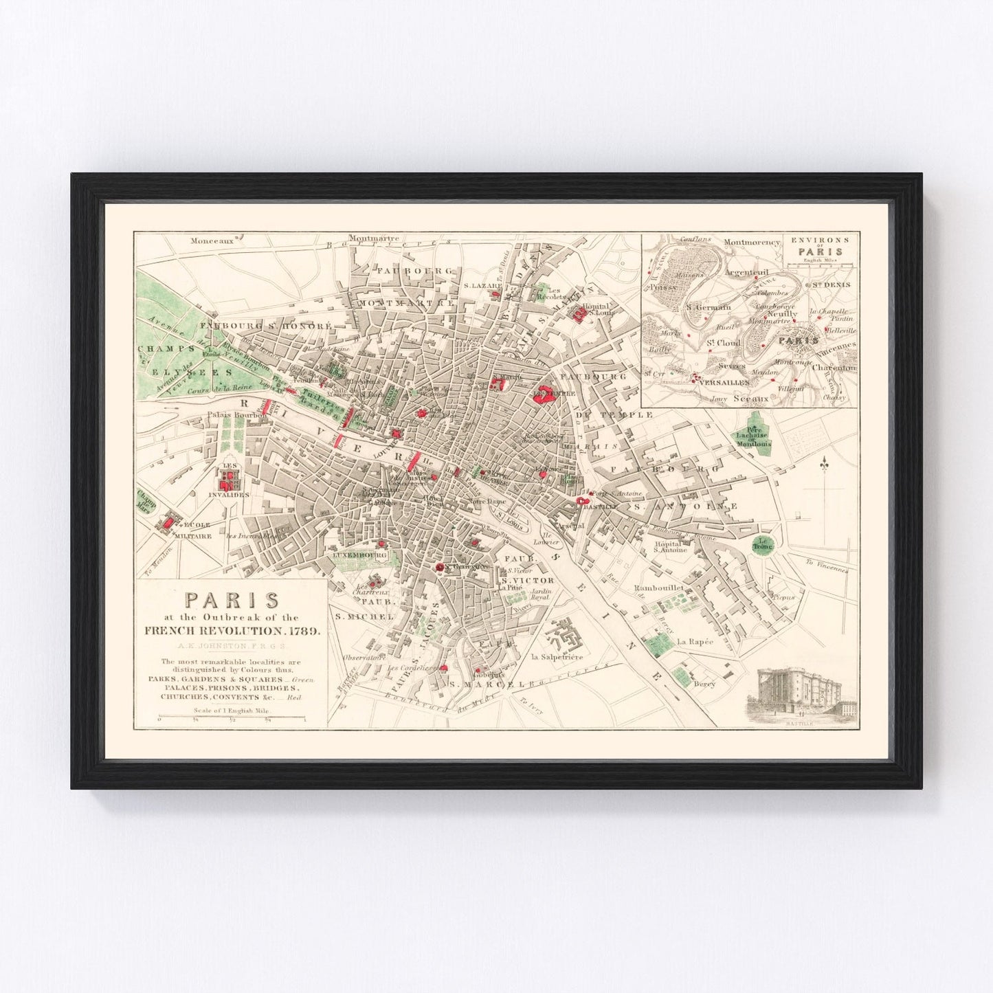 vintage map of Paris during the French Revolution, 1789