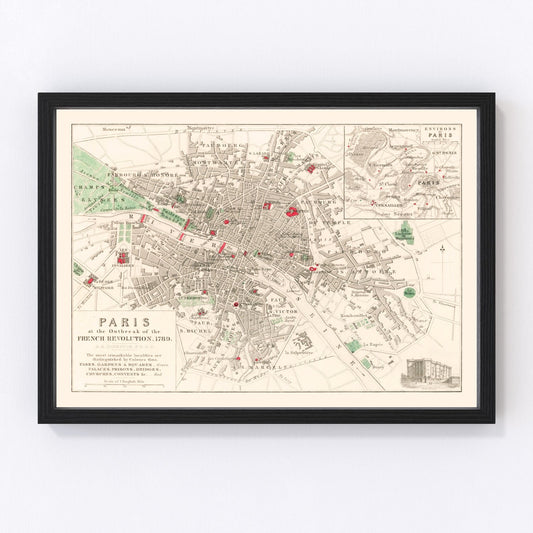 vintage map of Paris during the French Revolution, 1789