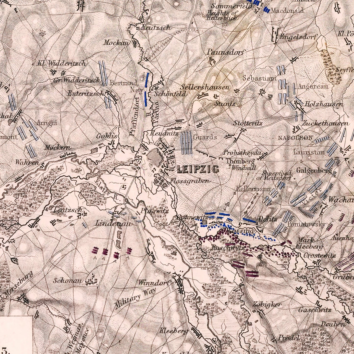 Vintage Map of the Battle of Leipzig, 1813