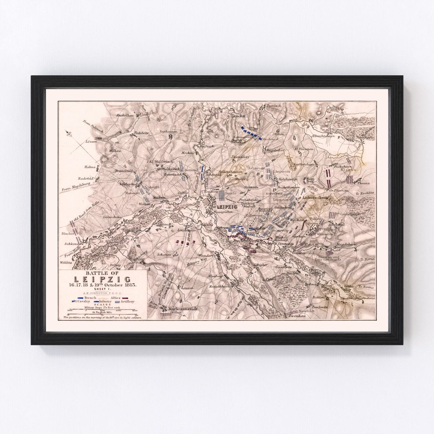vintage map of the Battle of Leipzig, Germany, 1813