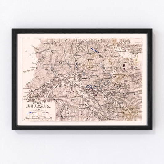 vintage map of the Battle of Leipzig, Germany, 1813