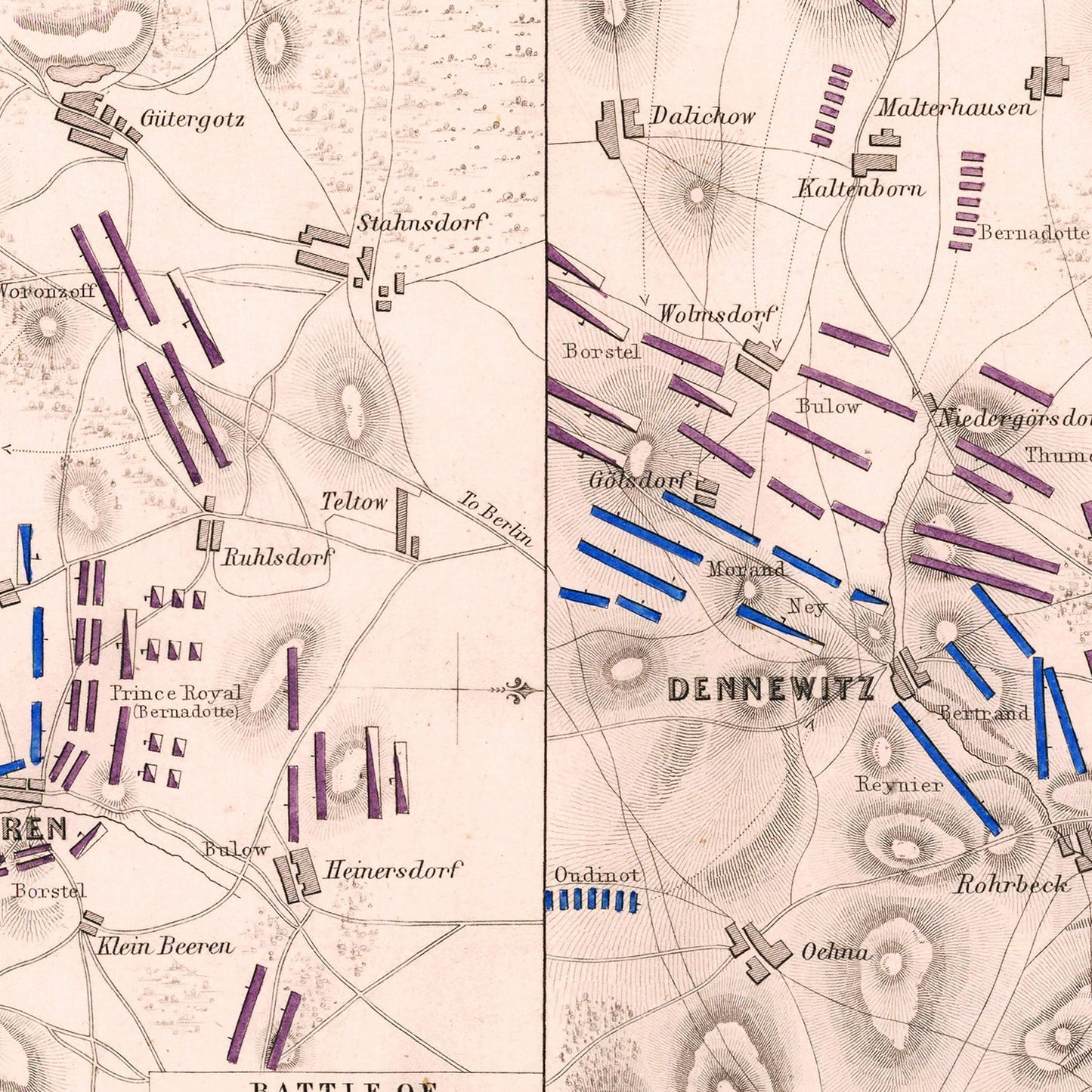 Vintage Map of the Battle of Gross Beeren, 1813