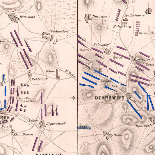 Vintage Map of the Battle of Gross Beeren, 1813