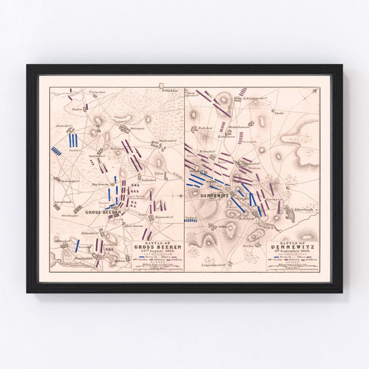 vintage map of the Battle of Gross Beeren, Germany, 1813