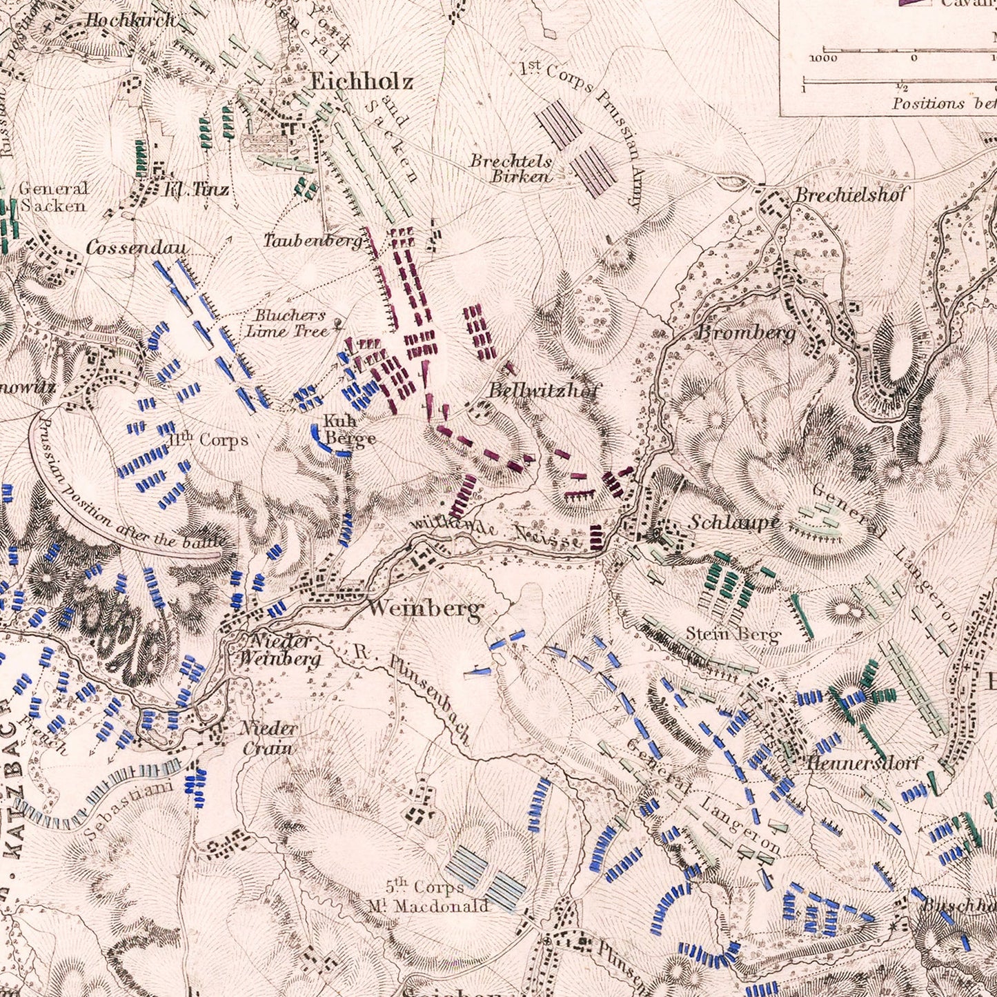 Vintage Map of the Battle of Katzbach, 1813