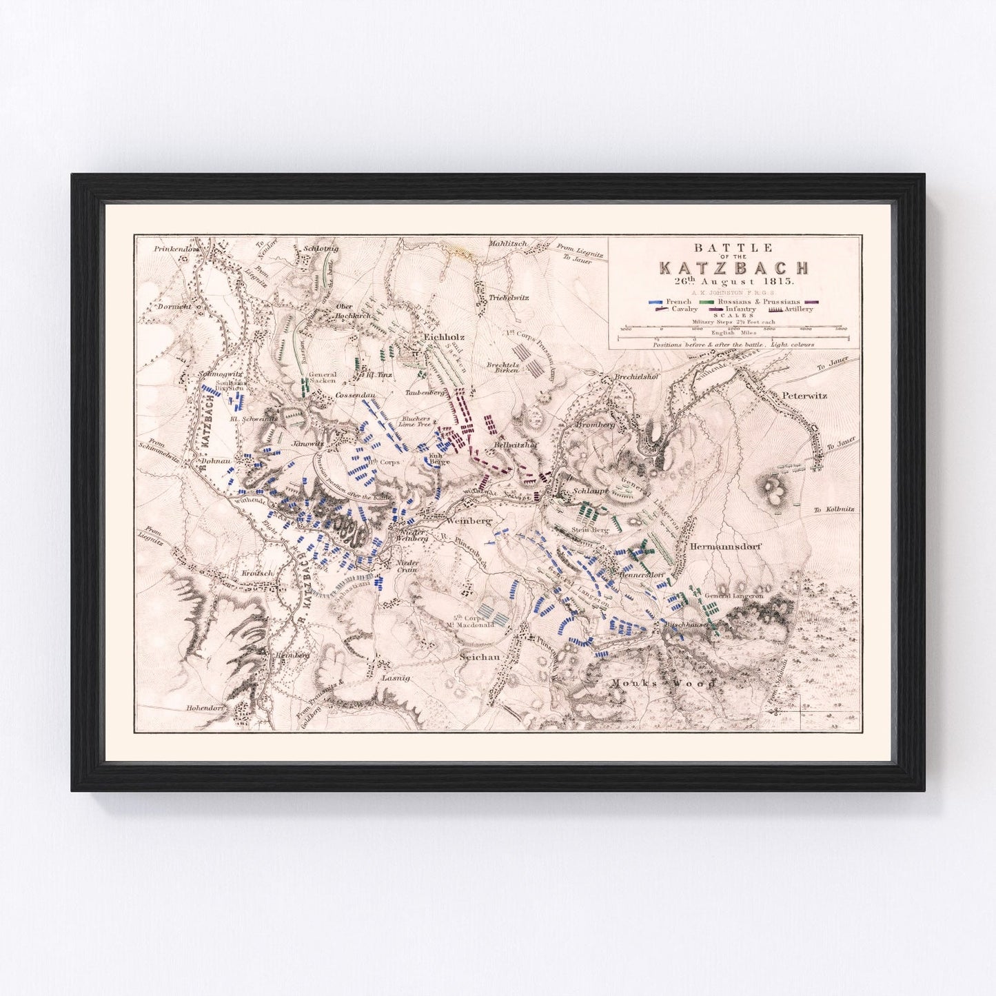 vintage map of the Battle of Katzbach, Silesia, 1813