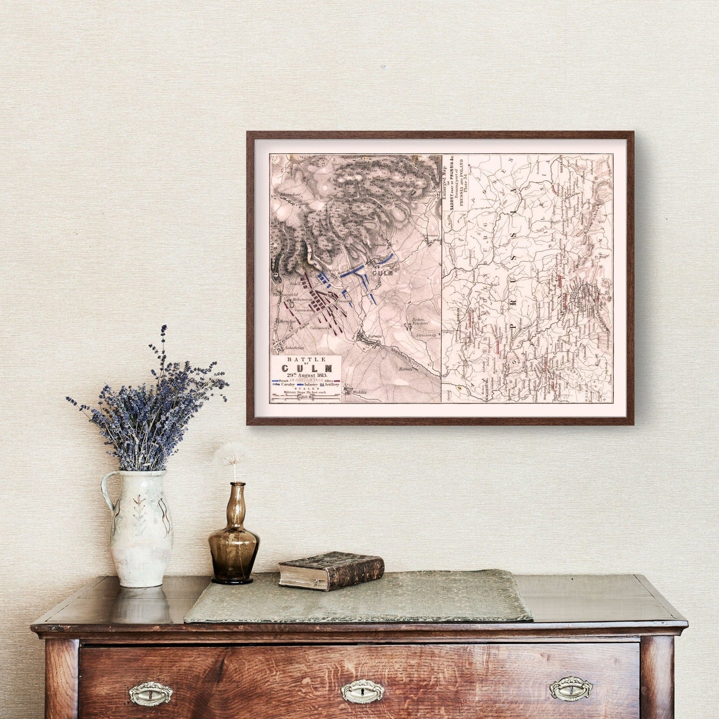 Vintage Map of the Battle of Kulm, Bohemia, 1813