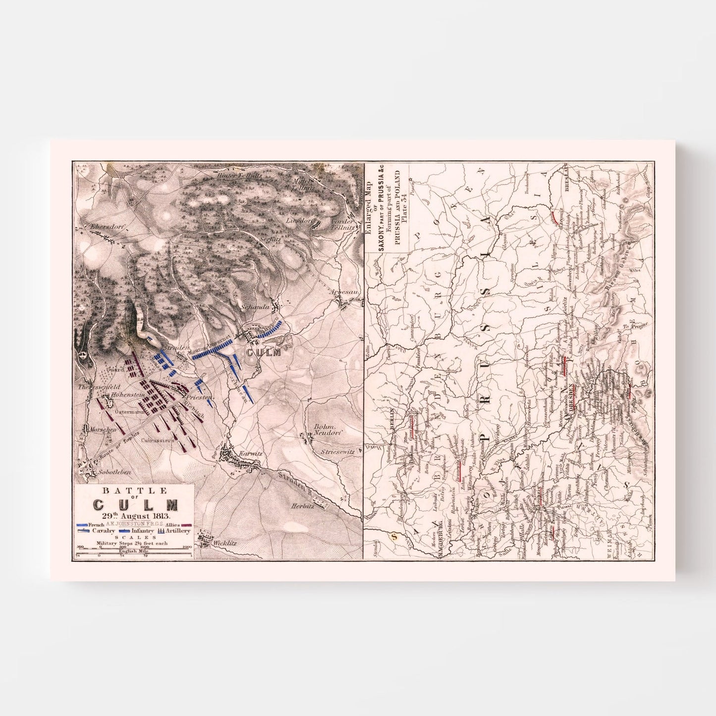 Vintage Map of the Battle of Kulm, Bohemia, 1813