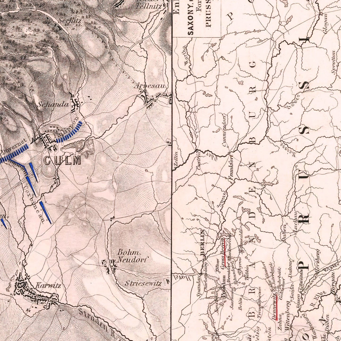 Vintage Map of the Battle of Kulm, Bohemia, 1813