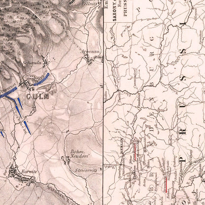 Vintage Map of the Battle of Kulm, Bohemia, 1813