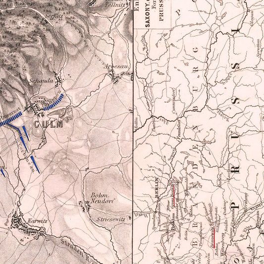 Vintage Map of the Battle of Kulm, Bohemia, 1813