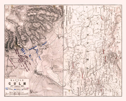 Vintage Map of the Battle of Kulm, Bohemia, 1813