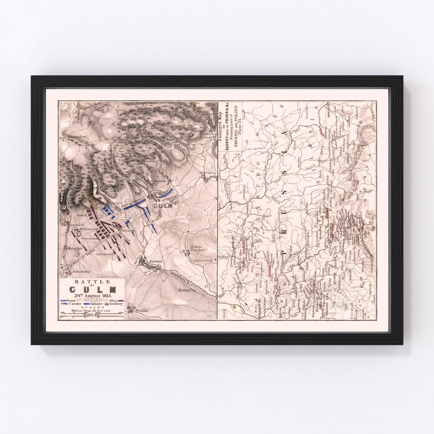 vintage map of the Battle of Kulm, Bohemia, 1813, Napoleonic battle cartography