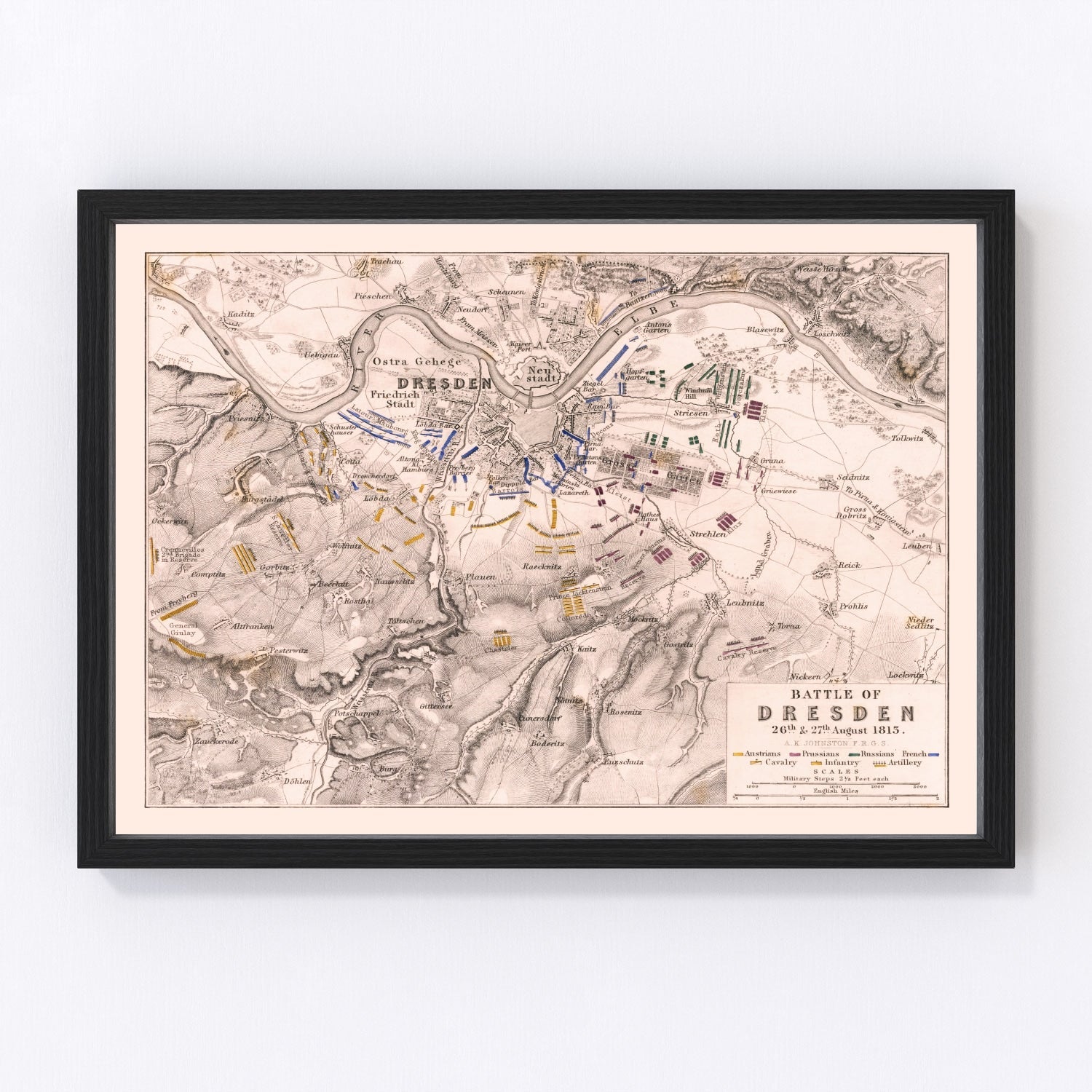 vintage map of the Battle of Dresden, Saxony, Germany, 1813
